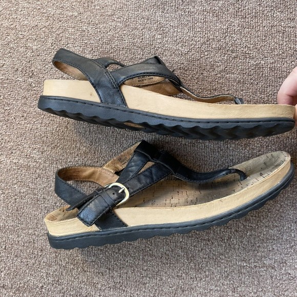 Born cork bed t strap black leather buckle comfort sandals size 8 D54003 - Picture 2 of 6